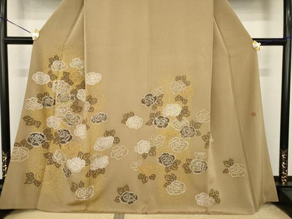 平和屋着物●訪問着　作家物　刺繍　薔薇　金糸　金彩　正絹　逸品　AABI5289ck