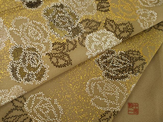 平和屋着物●訪問着　作家物　刺繍　薔薇　金糸　金彩　正絹　逸品　AABI5289ck