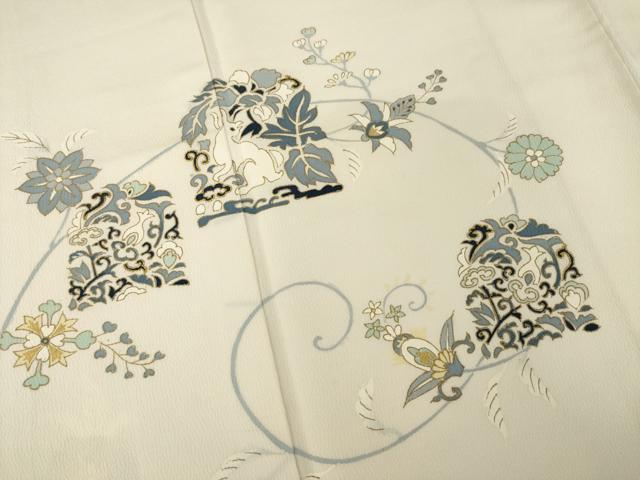 平和屋着物●訪問着　刺繍　兎　金糸　金彩　正絹　逸品　AABI5292ck