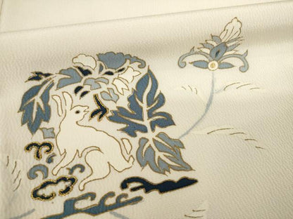 平和屋着物●訪問着　刺繍　兎　金糸　金彩　正絹　逸品　AABI5292ck