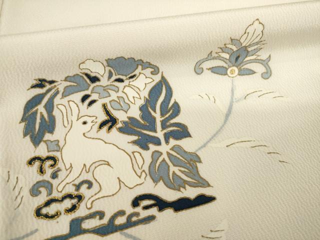 平和屋着物●訪問着　刺繍　兎　金糸　金彩　正絹　逸品　AABI5292ck