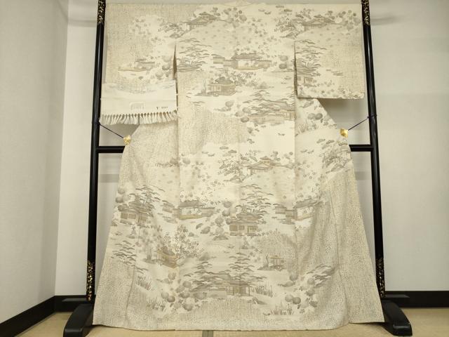 平和屋着物●染織の名門　しょうざん  生紬　訪問着　風景文　一珍染　反端付き　正絹　逸品　AABI5294ck