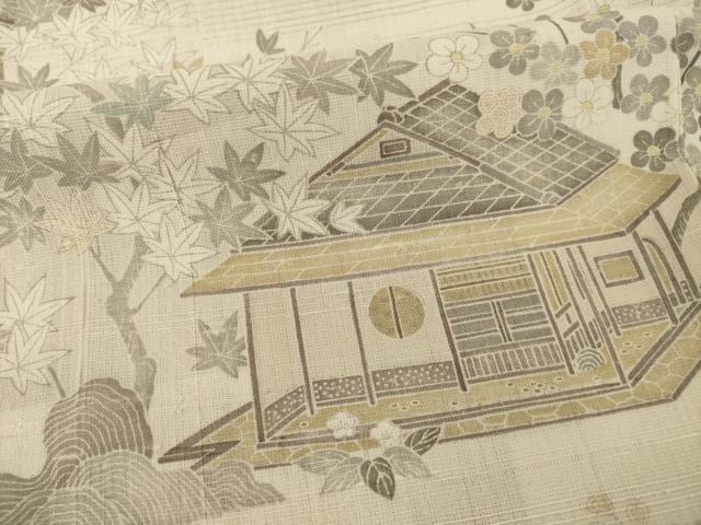 平和屋着物●染織の名門　しょうざん  生紬　訪問着　風景文　一珍染　反端付き　正絹　逸品　AABI5294ck