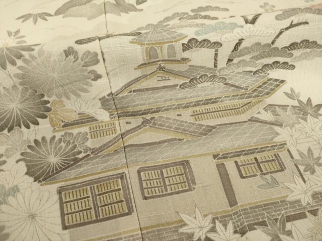 平和屋着物●染織の名門　しょうざん  生紬　訪問着　風景文　一珍染　反端付き　正絹　逸品　AABI5294ck