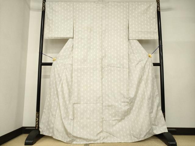 平和屋着物●本場大島紬　白大島　カタス7マルキ　麻の葉文様　正絹　逸品　AABI5301ck