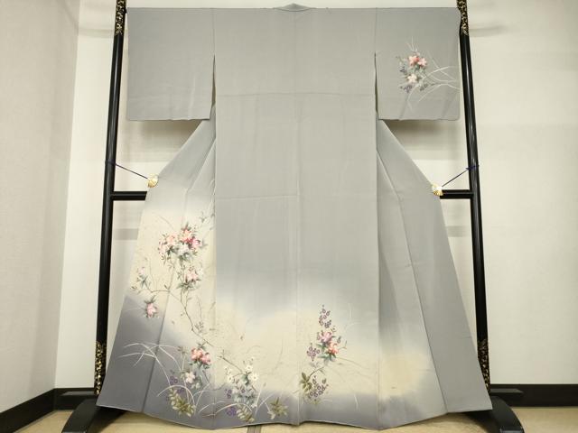 平和屋着物●訪問着　手描き　枝花文　寿光織　暈し染め　金糸　正絹　逸品　AABI5302ck