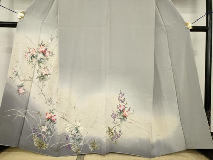 平和屋着物●訪問着　手描き　枝花文　寿光織　暈し染め　金糸　正絹　逸品　AABI5302ck