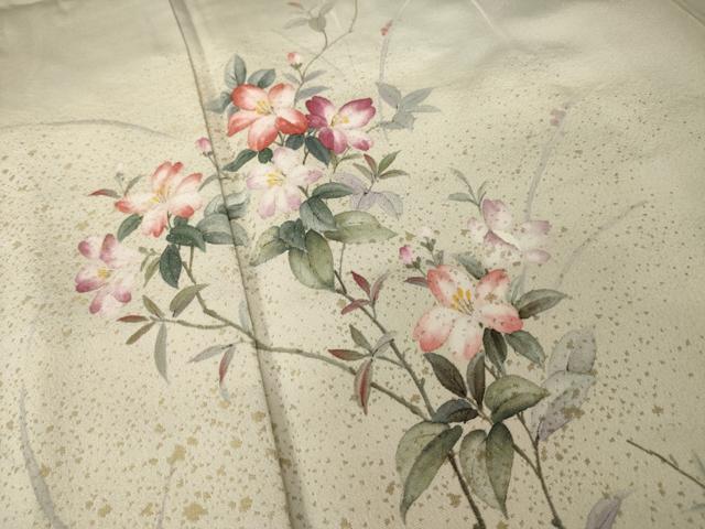 平和屋着物●訪問着　手描き　枝花文　寿光織　暈し染め　金糸　正絹　逸品　AABI5302ck
