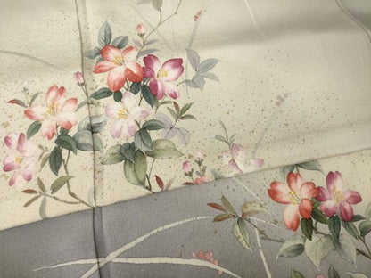 平和屋着物●訪問着　手描き　枝花文　寿光織　暈し染め　金糸　正絹　逸品　AABI5302ck
