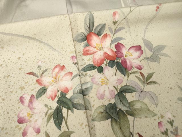 平和屋着物●訪問着　手描き　枝花文　寿光織　暈し染め　金糸　正絹　逸品　AABI5302ck