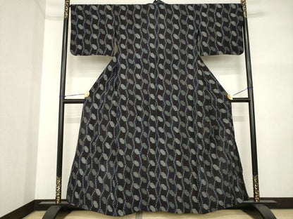 平和屋着物●久留米絣　単衣　幾何学間道　綿　逸品　AABI5305ck