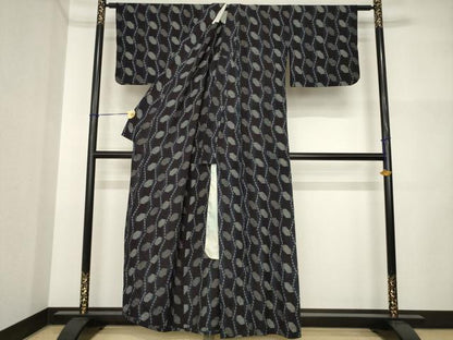 平和屋着物●久留米絣　単衣　幾何学間道　綿　逸品　AABI5305ck
