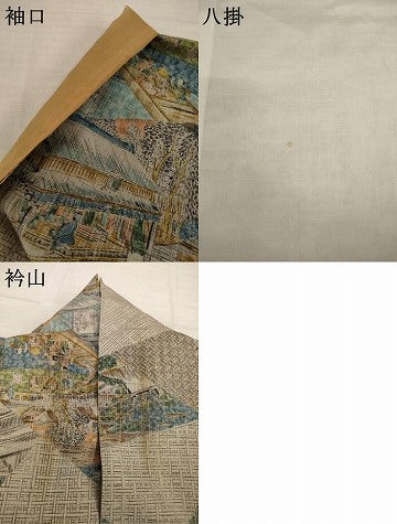 平和屋着物●上質な小紋　紬地　名所風景文　正絹　逸品　AABI5307ck