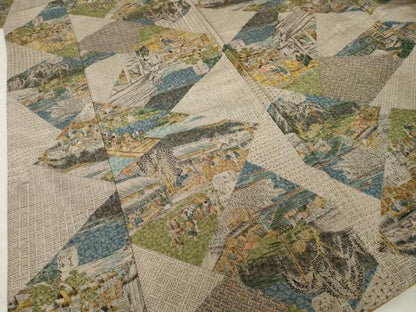 平和屋着物●上質な小紋　紬地　名所風景文　正絹　逸品　AABI5307ck