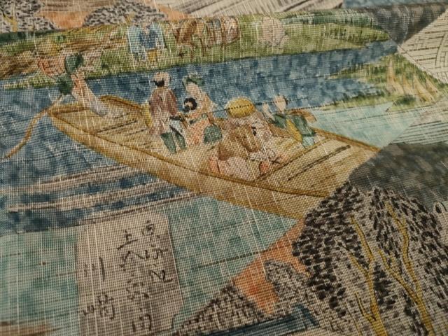 平和屋着物●上質な小紋　紬地　名所風景文　正絹　逸品　AABI5307ck