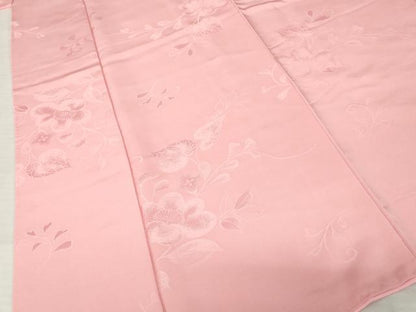 平和屋着物●上質な色無地　草花地紋　退紅色　正絹　逸品　AABI5316ck