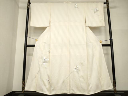 平和屋着物●訪問着　刺繍　笹竹草花文　銀彩　正絹　逸品　AABI5321ck