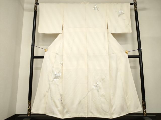 平和屋着物●訪問着　刺繍　笹竹草花文　銀彩　正絹　逸品　AABI5321ck