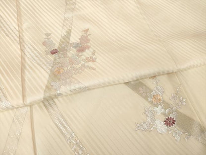 平和屋着物●訪問着　刺繍　笹竹草花文　銀彩　正絹　逸品　AABI5321ck