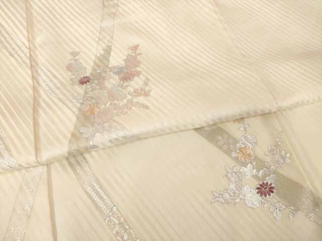 平和屋着物●訪問着　刺繍　笹竹草花文　銀彩　正絹　逸品　AABI5321ck