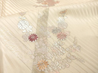 平和屋着物●訪問着　刺繍　笹竹草花文　銀彩　正絹　逸品　AABI5321ck