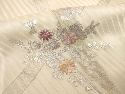 平和屋着物●訪問着　刺繍　笹竹草花文　銀彩　正絹　逸品　AABI5321ck