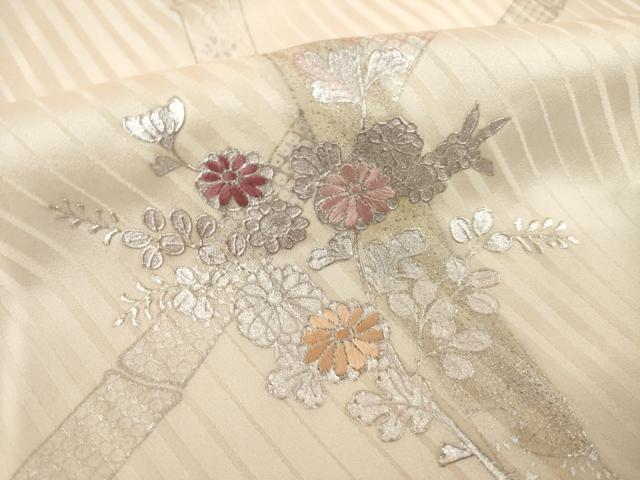 平和屋着物●訪問着　刺繍　笹竹草花文　銀彩　正絹　逸品　AABI5321ck