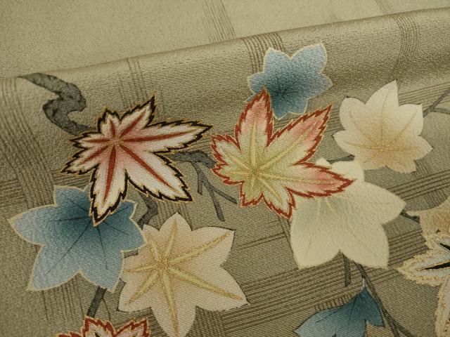 平和屋着物●上質な小紋　楓　金彩　正絹　逸品　AABI5324ck