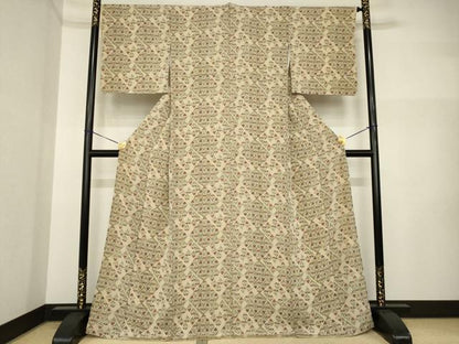 平和屋着物●上質な小紋　型染め　草花文　正絹　逸品　AABI5326ck