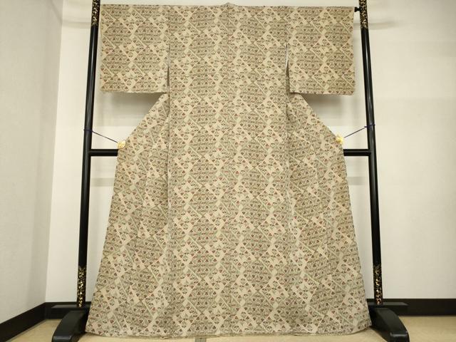平和屋着物●上質な小紋　型染め　草花文　正絹　逸品　AABI5326ck