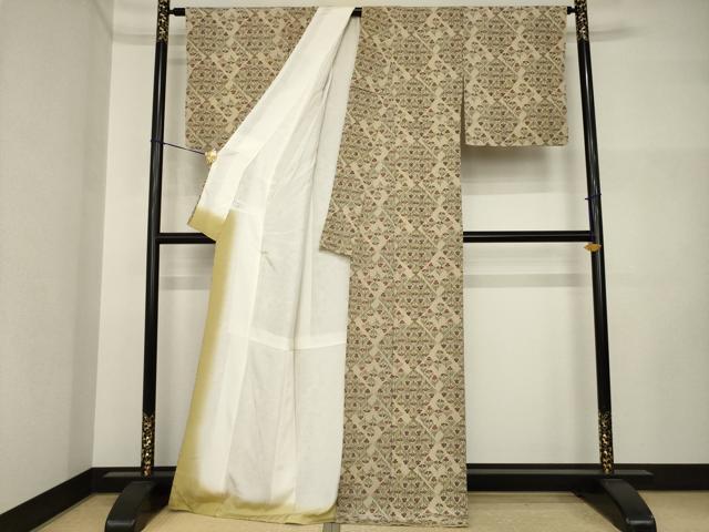 平和屋着物●上質な小紋　型染め　草花文　正絹　逸品　AABI5326ck