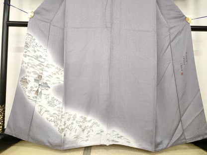 平和屋着物●川勝秀雄　訪問着　風景文　笹　梅　暈し染め　正絹　逸品　AABI5328ck