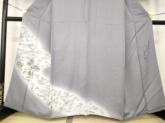 平和屋着物●川勝秀雄　訪問着　風景文　笹　梅　暈し染め　正絹　逸品　AABI5328ck