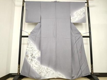 平和屋着物●川勝秀雄　訪問着　風景文　笹　梅　暈し染め　正絹　逸品　AABI5328ck