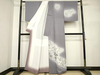 平和屋着物●川勝秀雄　訪問着　風景文　笹　梅　暈し染め　正絹　逸品　AABI5328ck