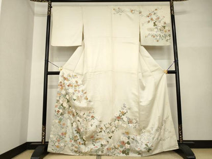 平和屋着物●訪問着　中国三大刺繍　汕頭刺繍　スワトウ刺繍　相良刺繍　枝花文　金彩　正絹　逸品　AABI5329ck
