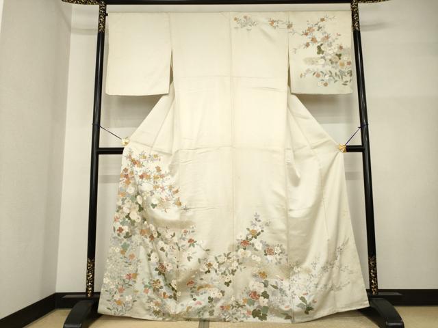 平和屋着物●訪問着　中国三大刺繍　汕頭刺繍　スワトウ刺繍　相良刺繍　枝花文　金彩　正絹　逸品　AABI5329ck