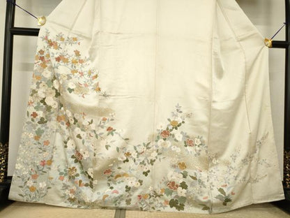 平和屋着物●訪問着　中国三大刺繍　汕頭刺繍　スワトウ刺繍　相良刺繍　枝花文　金彩　正絹　逸品　AABI5329ck