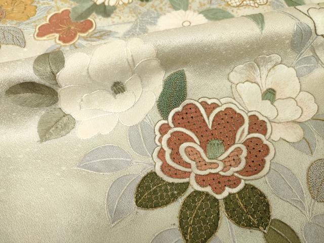 平和屋着物●訪問着　中国三大刺繍　汕頭刺繍　スワトウ刺繍　相良刺繍　枝花文　金彩　正絹　逸品　AABI5329ck