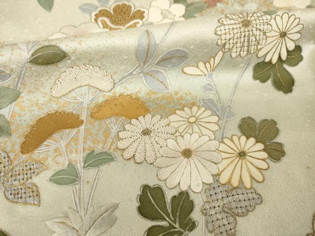 平和屋着物●訪問着　中国三大刺繍　汕頭刺繍　スワトウ刺繍　相良刺繍　枝花文　金彩　正絹　逸品　AABI5329ck
