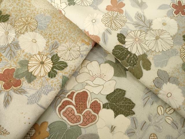 平和屋着物●訪問着　中国三大刺繍　汕頭刺繍　スワトウ刺繍　相良刺繍　枝花文　金彩　正絹　逸品　AABI5329ck