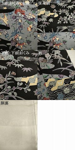 平和屋着物●上質な小紋　紅型　流水花鳥文　黒地　正絹　逸品　AABI5332ck