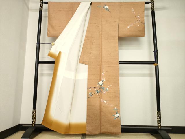 平和屋着物●石川県指定無形文化財　牛首紬　白山工房　手織り　訪問着　友禅　作家物　枝花文　正絹　逸品　AABI5333ck