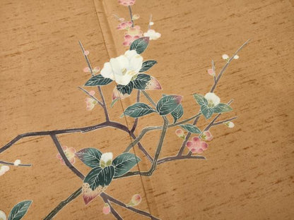 平和屋着物●石川県指定無形文化財　牛首紬　白山工房　手織り　訪問着　友禅　作家物　枝花文　正絹　逸品　AABI5333ck