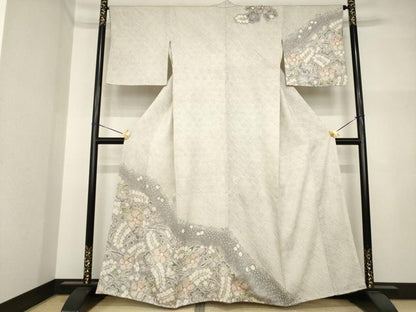 平和屋着物●訪問着　総絞り　流水花文　三越扱い　正絹　逸品　AABI5334ck