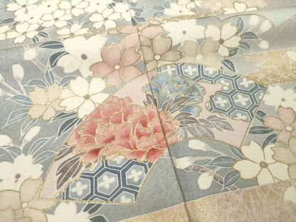 平和屋着物●訪問着　地紙吉祥花文　金彩　正絹　逸品　AABI5337ck