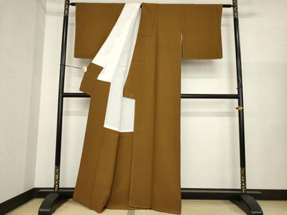 平和屋着物●上質な色無地　香染色　正絹　逸品　未使用　AABI5338ck