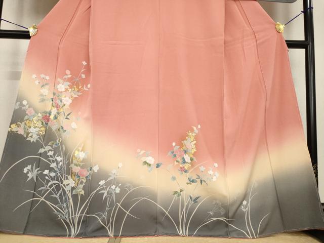 平和屋着物●訪問着　草花文　暈し染め　金彩　正絹　逸品　未使用　AABI5339ck