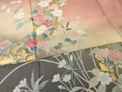 平和屋着物●訪問着　草花文　暈し染め　金彩　正絹　逸品　未使用　AABI5339ck