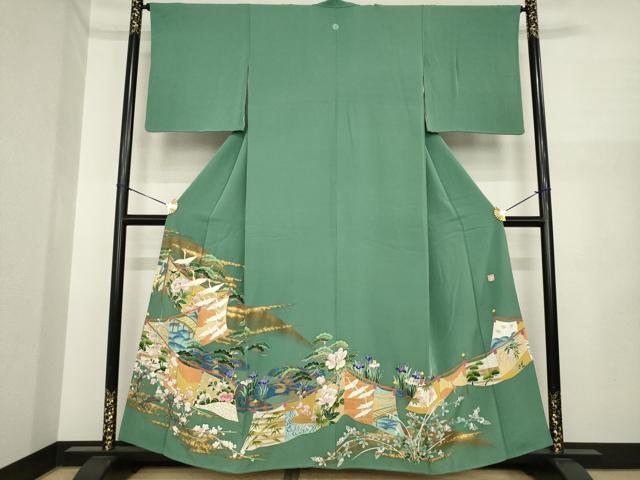 平和屋着物●豪華色留袖　作家物　駒刺繍　飛鶴風景花文　正絹　逸品　AABI5341ck